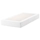 Option: A white ESPEVÄR mattress base. It is rectangular, made from solid pine, and has a clean, simple design.