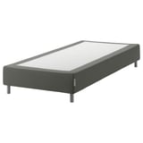 Image shows a grey espevar upholstered bed base with metal legs and a white mattress.