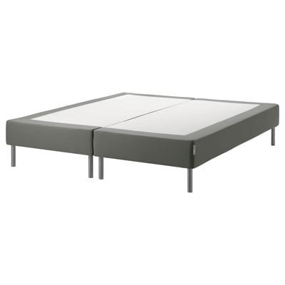 An ikea espevar grey bed frame, rectangular with metal legs.