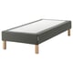 Option: Espevar gray fabric ottoman bed base, light wood legs, rectangular design.