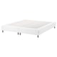 A white ESPEVÄR bed base with smooth upholstery and metallic legs. Raised design for comfort and support.
