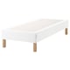Option: White ESPEVÄR platform bed with wooden legs, rectangular, minimalist design.