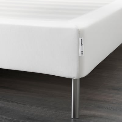 Hildegarde white bed base with metal legs, designed to elevate and support mattresses.