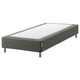Option: Grey upholstered bed base with metal legs, providing mattress support.