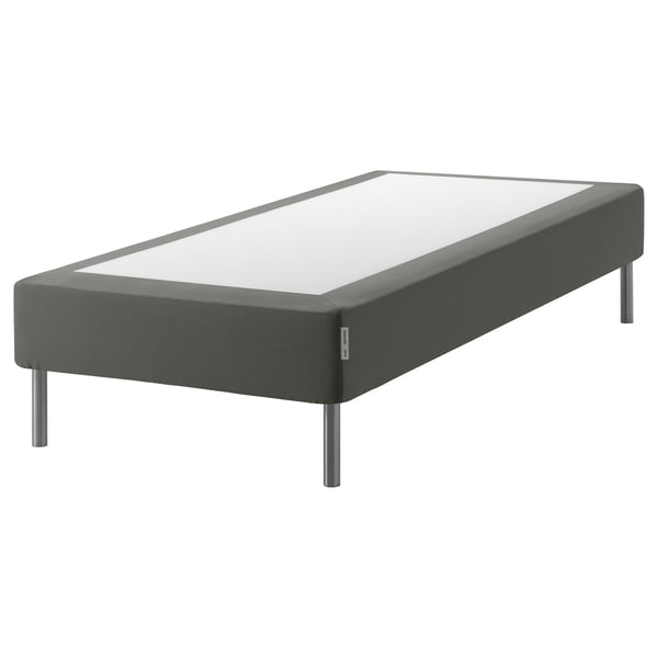 Espevar gray mattress base, upholstered, rectangular, elevated on metal legs.