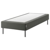 Espevar gray mattress base, upholstered, rectangular, elevated on metal legs.