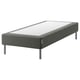 Option: Espevar gray mattress base, upholstered, rectangular, elevated on metal legs.