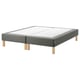 Option: An ESPEVÄR grey mattress base, featuring a fabric-covered frame with wooden legs.