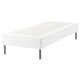 Option: ESPEVÄR: white, modern bed base with stainless legs, rectangular, sleek, minimalist design.
