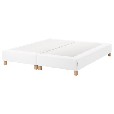 White espevar mattress base, square with wooden legs.