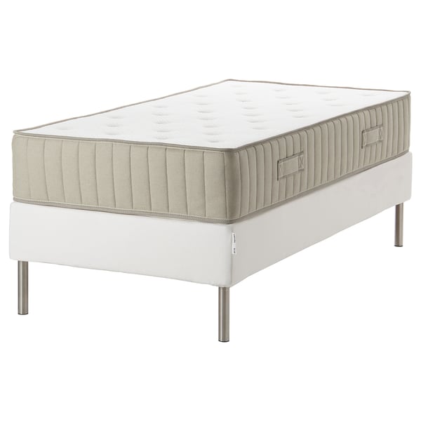 Espevar/vatnstrom bed: white, upholstered with cotton, rectangular, 4 metal legs, pocket springs.