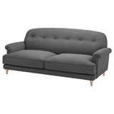 Gray ESSEBODA sofa, modern design with tufted back, rolled arms, and wooden legs.