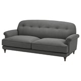 Gray ESSEBODA sofa, tufted back, rolled arms, soft fabric, deep seats, high back, elegant design.