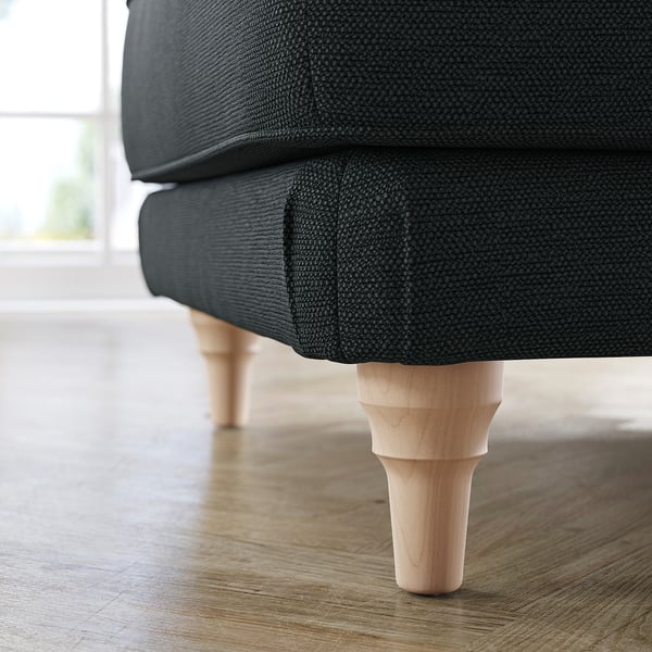 Dark grey ESSEBODA footrest, wooden legs, cozy & stylish.