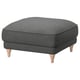 Option: ESSEBODA footstool, dark gray with soft fabric, square shape, four wooden legs.