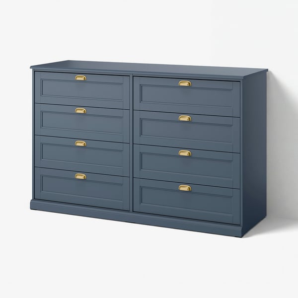 FÅGELFJÄLLET Chest of 8 drawers, dark grey-blue, 160x51x101 cm