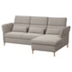 Modern grey FAMMARP sofa, l-shaped, upholstered in fabric with wooden legs.