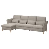 FAMMARP sectional sofa, beige, wooden legs, l-shaped, with adjustable headrests, and small lumbar pillows.