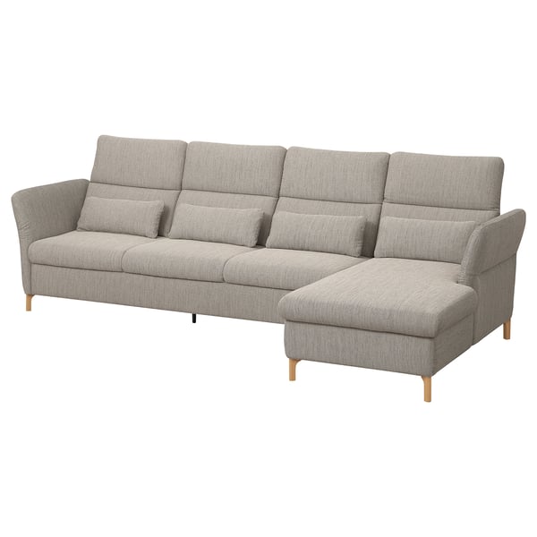A modern gray FAMMARP sectional sofa with adjustable headrests, wooden legs, and throw pillows.