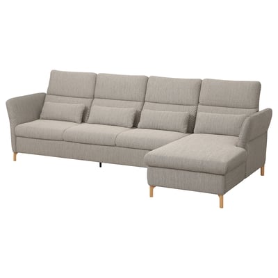 A modern gray FAMMARP sectional sofa with adjustable headrests, wooden legs, and throw pillows.