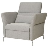 Modern grey FAMMARP armchair, sleek metal legs, adjustable headrest, comfortable cushioning.