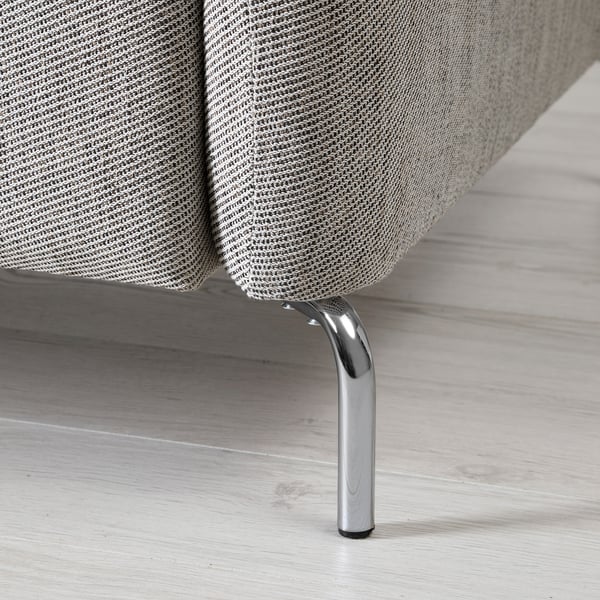 Modern sofa with sleek chrome legs, comfortable cushions, stylish design.