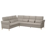 Modern l-shaped FAMMARP sofa, gray tweed fabric, adjustable sections, chic wooden legs.