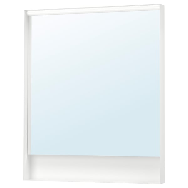FAXÄLVEN mirror: white, rectangular, illuminated frame.