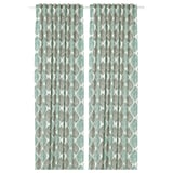 FJÄDERKLINT Curtains, 1 pair, white/green, 145x300 cm