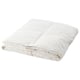 Option: The FJÄLLARNIKA duvet in white, featuring stitched walls for warmth, filled with down and feathers, and made of cotton. Its folded neatly.