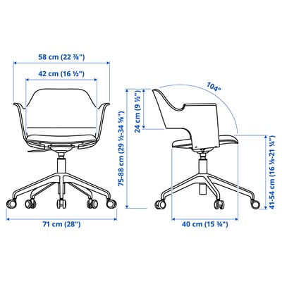FJÄLLBERGET light wood office chair with white fabric, adjustable, five wheels.