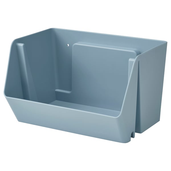 A blue FODERTRÅG wall or desk organizer, made of 50% recycled plastic, with a rectangular design and smooth finish.