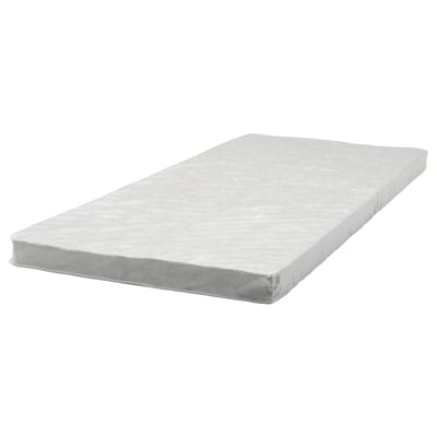 A white FÖLUNGEN mattress topper, featuring a zippered polyester cover and a spring core with a stable sleeping surface.