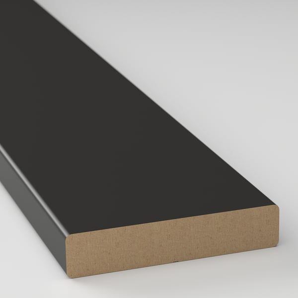 Black kitchen trim, sleek and polished. Perfect for finishing cabinets, concealing wires.