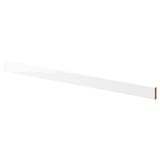 White glossy cabinet trim, moisture-resistant, 25-year warranty.