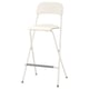 A white FRANKLIN bar stool with a backrest, made of metal and wood materials, designed for easy storage and comfort.