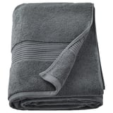 Dark grey fredriksjon bath towel folded, 100% cotton, thick, with ribbed edges.