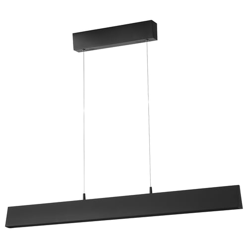 Black FRIDSLUND led pendant lamp. Sleek linear design with adjustable height.