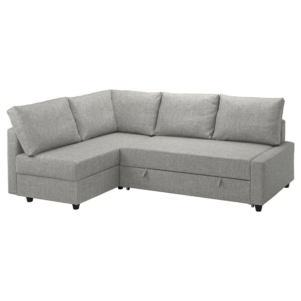 Gray FRIHETEN sofa bed with storage, converts & reversible chaise.