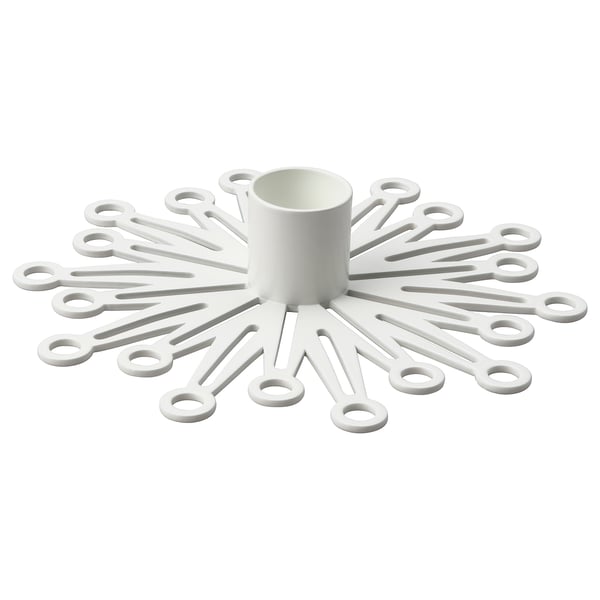 FRÖJDA white candlestick, round, star-shaped design with multiple loops in steel.