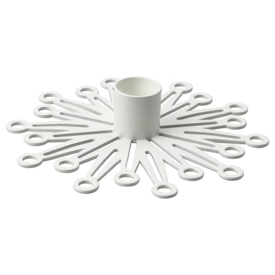 FRÖJDA white candlestick, round, star-shaped design with multiple loops in steel.