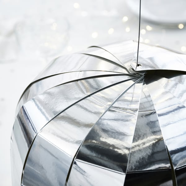 Silver disco ball, shimmering, high-quality reflective panels & sturdy wires. Part of the FRÖJDA collection.