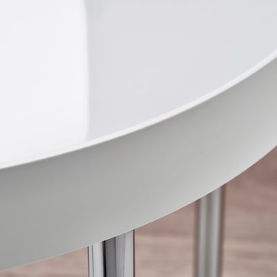 FRÖTORP Side table, white chrome-plated/white glass, 48 cm