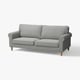 A GÄLLTOFTA light grey fabric sofa with rolled arms and wooden legs.