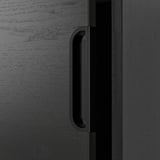 Black cabinet with minimalist handle, showcasing sleek design and durable construction.