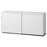 A white GALANT office cabinet with a combination lock for secure storage. It has adjustable shelves and feet for stability.