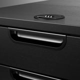 Black office drawer with modern, sleek handle and combination lock, reflecting high-quality design and security.