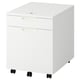 A white ikea GALANT mobile filing cabinet with two drawers and a combination lock. It has a sleek, modern design and sits on four black casters.