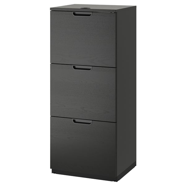 Dark gray GALANT office cabinet with 3 secure drawers, particleboard & ash veneer, combination lock, gentle close, adjustable feet.