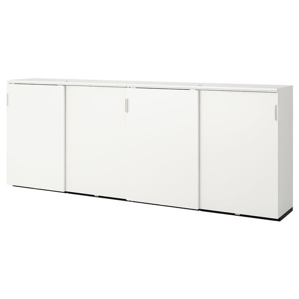 White GALANT office storage unit with sliding doors.